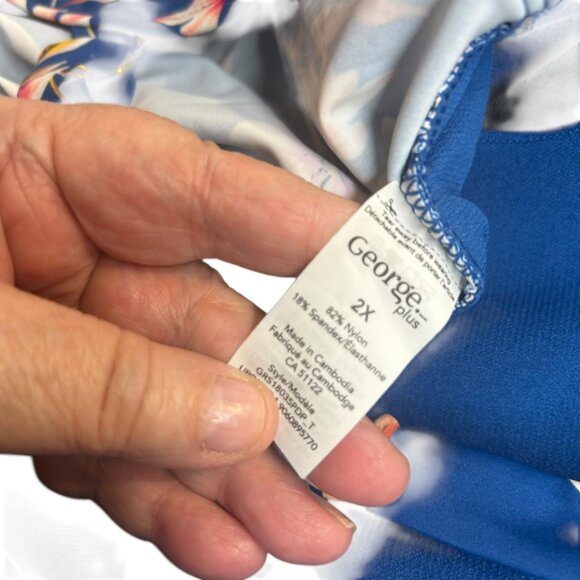 George Blue Pink Floral Adjustable Strap Padded Tankini Top Plus Size 2X - Picture 4 of 4